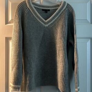 Gray V-Neck Ribbed Sweater